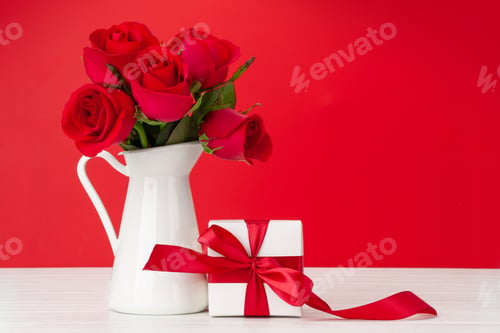 Preview: Valentines day greeting card with red rose flowers