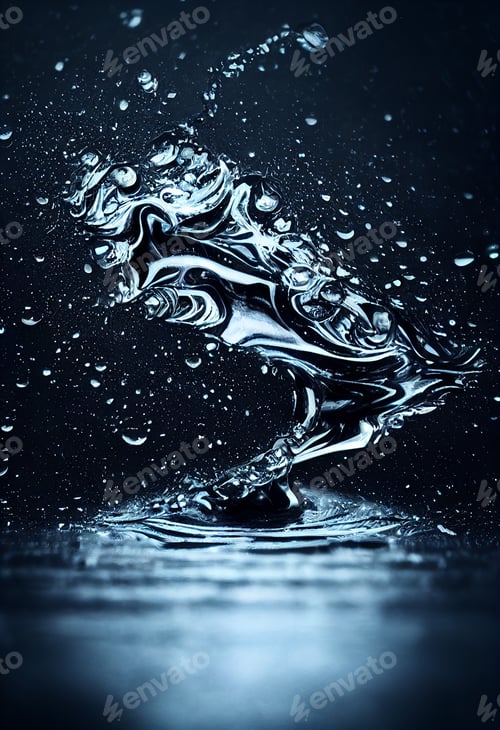 Preview: Image of white and blue particles and liquids moving on black background,background motion copyspace
