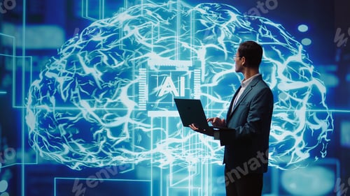Preview: Man using notebook to write lines of code for AI applications