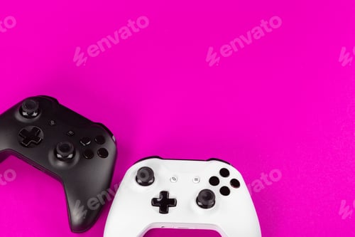 Preview: Gaming concept. Joystick on color background.