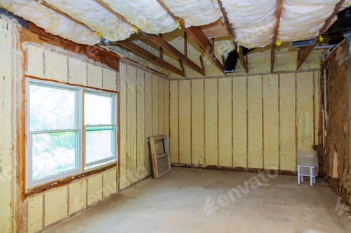 Preview: thermal and hidro insulation with spray foam at house construction site,