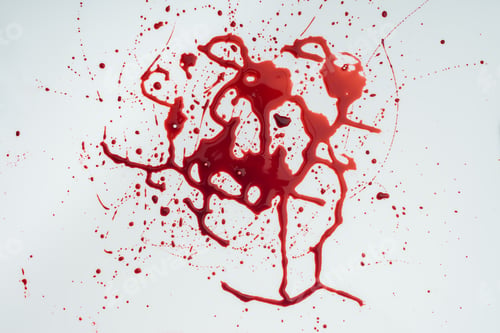 Preview: top view of messy blood droplets on white surface