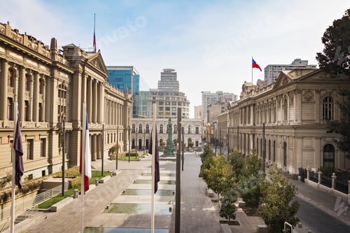 Preview: Plaza Montt-Varas Square with Courts of Justice Palace and former Congress - Santiago, Chile