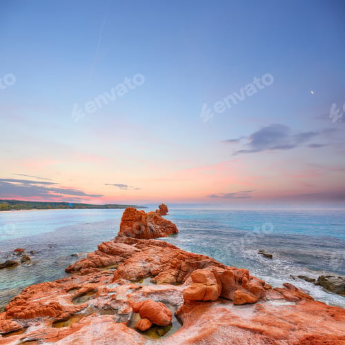 Preview: Remarkable sunset view of Red Rocks (is Scoglius Arrubius) on Cea beach