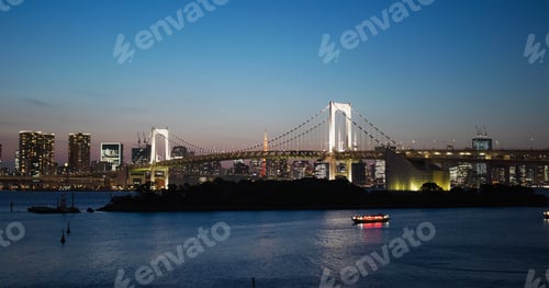 Preview: Tokyo, Japan, 02 July 2019: Odaiba city skyline in the evening