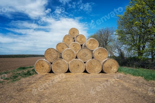 Preview: A large pile of bales of hay