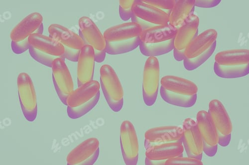 Preview: sun protection pills and sunscreen supplements, health care concept. summertime style. yellow pills