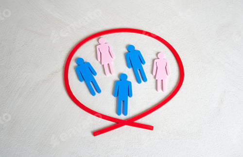Preview: People are circled in red. Selection, exclusion, or targeted focus within a group.