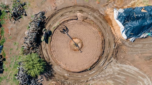 Preview: Aerial view of homemade mud bricks in the field