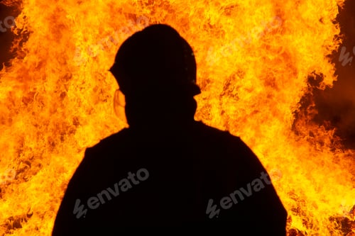 Preview: Firefighter putting out a fire. Destruction and disaster