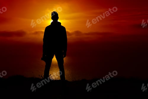 Preview: Silhouette of man on sunset. Element of design.