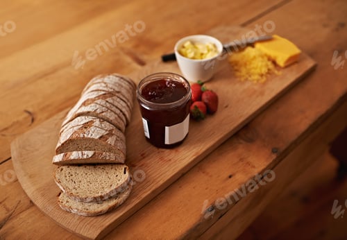 Rustic Bread and Sweet Jam Breakfast on Board