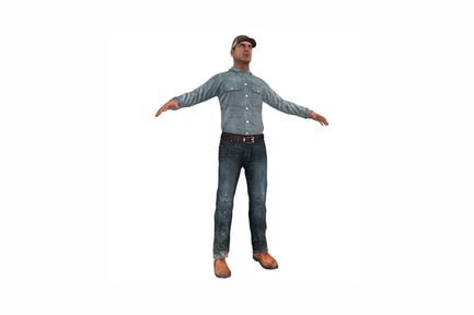 Preview: Figure man in denim shirt and cap with outstretched arms