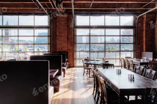Preview: 54456,Tables and chairs in empty restaurant