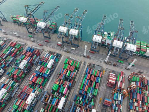 Preview: Kwai Tsing, Hong Kong 27 January 2022: Top view of Hong Kong cargo terminal port