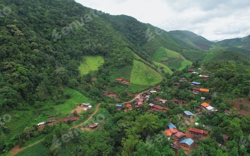 Preview: Aerial view from drone of the rural village in the mountains