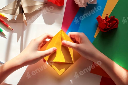 Preview: Concept of children's creativity, origami, back to school.