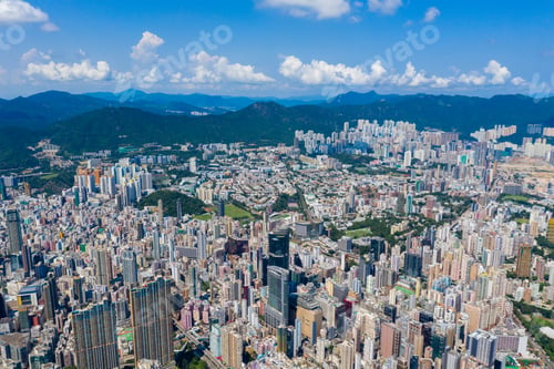 Preview: Kowloon district, Hong Kong 10 September 2019: Top view of Hong Kong city