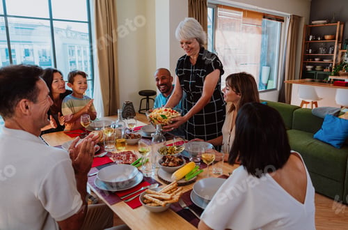 Preview: Family and friends reunion at home. family gathering enjoying dinner party meal together