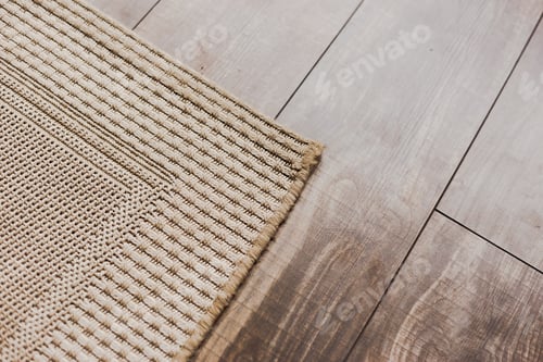 Preview: Laminate parquete floor with beige soft carpet