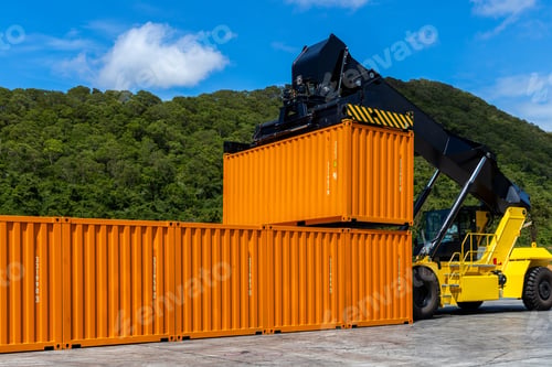 Preview: Reach stacker cargo forklift container box import export logistic transportation industrial.