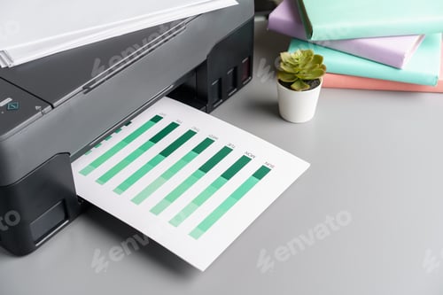 Preview: Close up of modern printer in the office