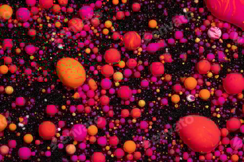 Preview: Abstract background of bobbly mixed pink, orange, and dark oil-based paints on a dark surface