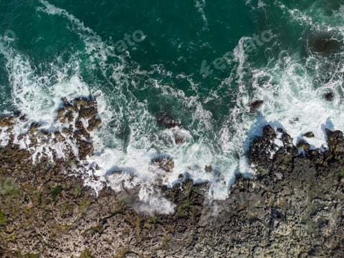 Preview: Aerial view of sea waves and fantastic cliffs, rocky coast. Tyulenovo, Bulgaria