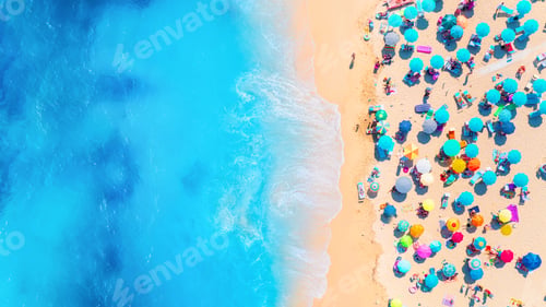 Preview: Summer vacation and rest. Beach, people and umbrellas.