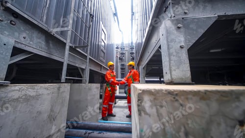 Preview: Engineers collaborate on infrastructure project in industrial setting during daytime