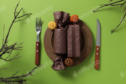 Preview: Concept of Thanksgiving day, Autumn table setting, top view