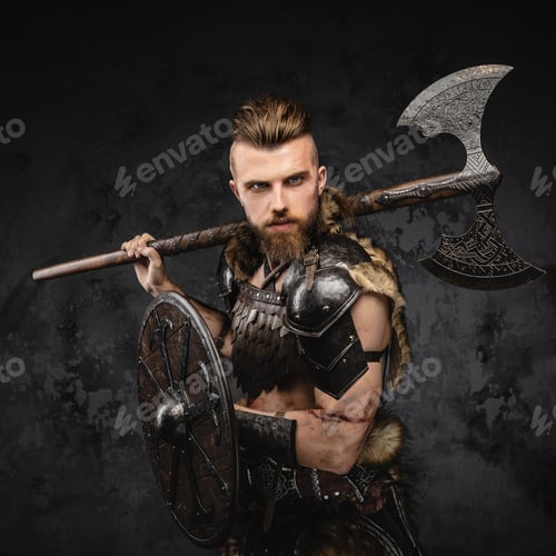 Preview: Bearded Viking warrior dressed in fur and light armor