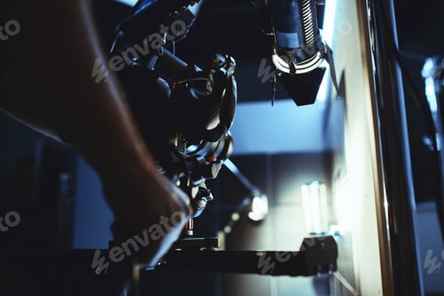 Preview: Video production backstage. Behind the scenes of creating video content, a professional team of