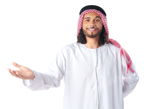 Preview: Arab saudi young man pointing to side isolated on a white background