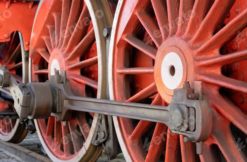 Preview: Big red wheels of steam locomotive