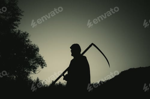 Preview: grim reaper, the death itself, scary horror shot of Grim Reaper holding scythe