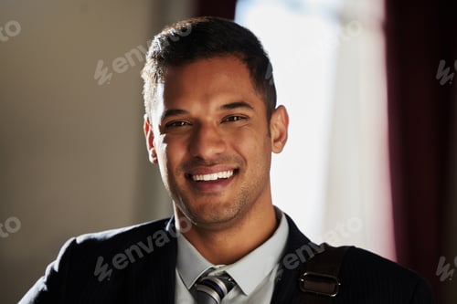 Preview: Smile, business man and portrait of lawyer vision of a legal worker in office ready for corporate l