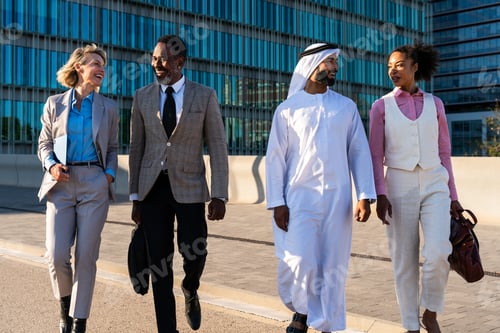 Preview: Group of multiethnic business people meeting an emirati businessman