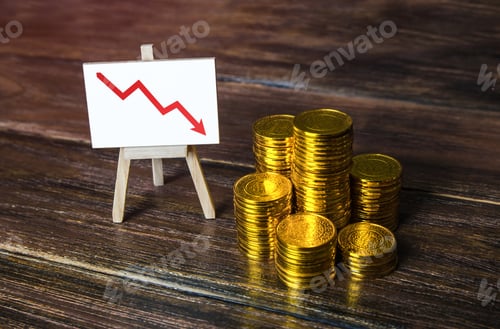 Preview: Stacks of coins and a down arrow chart.