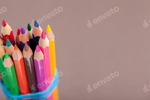 Preview: Education or back to school Concept. Close up macro shot of color pencil