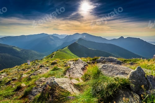Preview: Beautiful sunset in mountains in Poland in summer