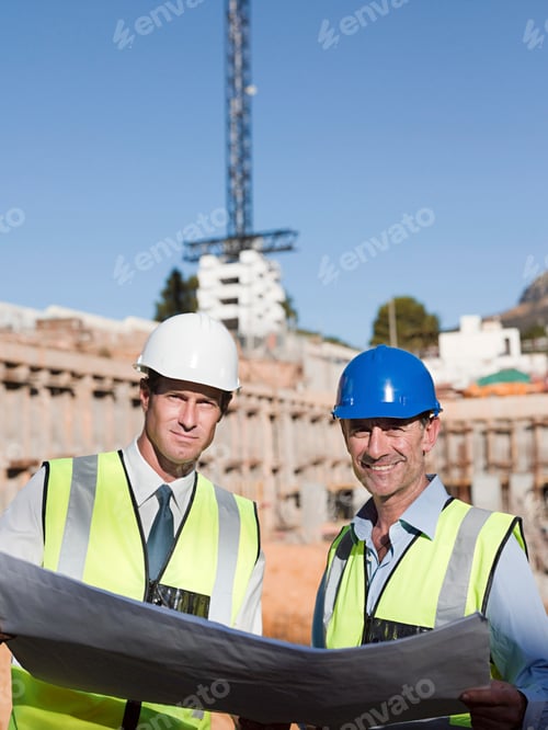 Preview: Two engineers reviewing plans on a construction site.