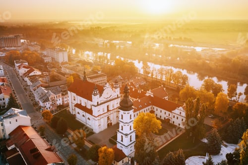 Preview: Pinsk, Brest Region, Belarus. Bird's-eye View Of Cathedral Of Name Of The Blessed Virgin Mary And