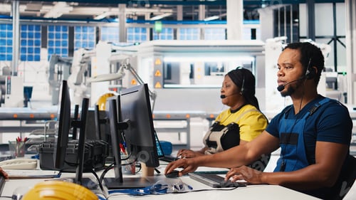 Preview: Call center technician handling maintenance inquiries in solar factory