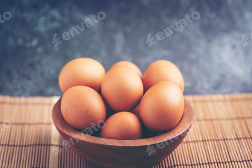 Preview: eggs in wooden bowls, dairy product for healthcare