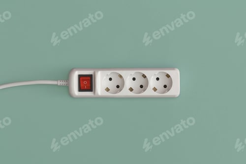 Preview: Extension socket on white background. Top view with copy space. Flat lay.
