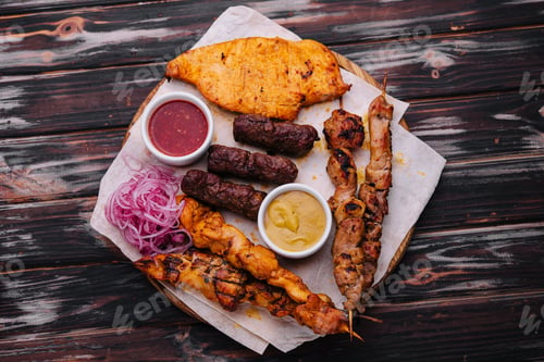 Preview: Assorted grilled meats on top view