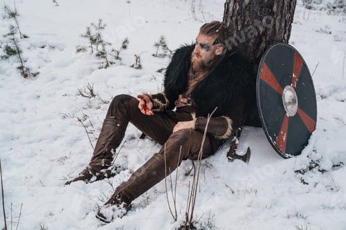 Preview: Wounded Viking Warrior Resting Against Tree
