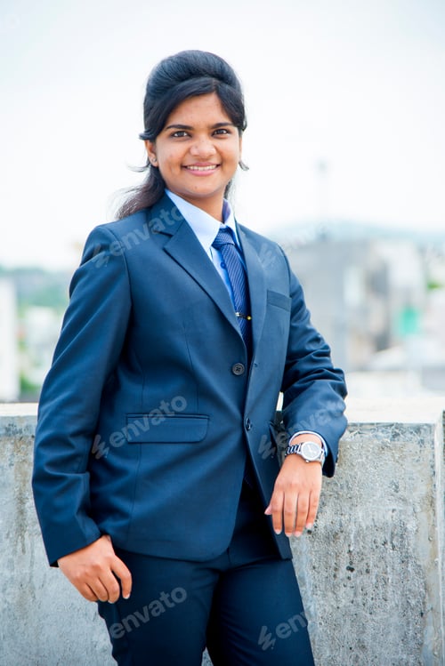 Preview: Cheerful Indian young business woman, attractive Indian businesswoman.