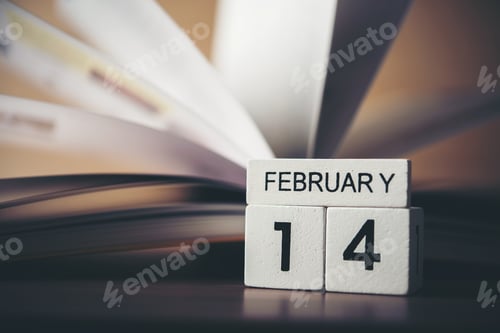 Preview: Valentine day book page heart with 14th daytime for celebrate. Celebrity concept.